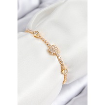 Pirinç Zirkon Taşlı Kar Tanesi Model Gold Renk Asansörlü Kadın Bileklik - Çok Renkli