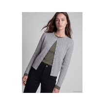 LC Waikiki Alıta Cıty Farkıyla Lcw Modest Gri Triko Desenli Kısa Kadın Hırka Gri - 931514863 Gri