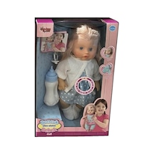 Vardem 30 Cm Sesli Emzikli Ve Biberonlu Altını Islatan Boncuk Bebek Mavi Beyaz Hırka