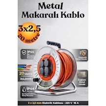 3x2.5 Mm Cca Kablo 20 Metre Makaralı Seyyar Kablo Kapaklı 4 Prizli Metal Uzatma Kablosu 20 M