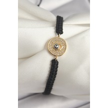 Pirinç Gold Renk Zirkon Taşlı Nazar Boncuk İşleme Makrome Asansörlü Model Kadın Bileklik - Tj-bb6789 Çok Renkli