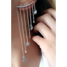 Ay Yıldız Figürlü Gümüş Italyan Tasarımı Earcuff Tek Küpe