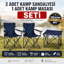 Lacivert 2 Adet Katlanır Kamp Sandalyesi 1 Adet Kamp Masası Lacivert Taşıma Çantalı Kamp Seti