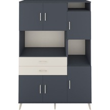 Hyperion Dolap 9 Raflı 2 Çekmeceli 6 Kapaklı 132x44x195 Antrasit-antrasit/aytaşı Antrasıt/aytası