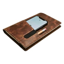 Bilikolik Hakiki Deri A5 Defter Kılıfı, El Yapımı, Telefon Cepli Ajanda Organizer, Defter Ve Kalem Dahil Kahverengi - Taba