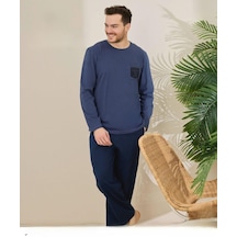 Pijamoni Erkek Pamuklu Bisiklet Yaka Uzun Kol İnce Pijama Takımı 6150/8 - 1 Adet Mavi