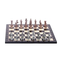 Orta Boy Metal İngiliz Satranç Takımı Antik Ve Ceviz Desenli Mdf