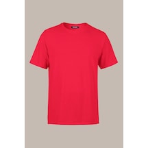 Mmetalic Erkek Kırmızı Slim Fit Pamuklu Kısa Kollu Bisiklet Yaka T-shirt Kırmızı