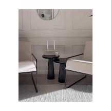 Masif Doğal Ahşap 2 Li Yan Sehpa Seti Siyah Renk Zigon