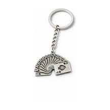 İskambil Kâğıdı Poker Temalı Yelpaze Figürlü Gümüş Renk Unisex Metal Anahtarlık