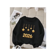 Herkesemoda 2026 Baskı Detaylı Bisiklet Yaka Sweatshırt Siyah