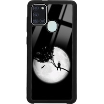 Samsung Uyumlu A21s Aya Bakış Tasarımlı Glossy Telefon Kılıfı Siyah