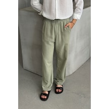 Erkek Beli Lastikli Baggy Kalıp Keten Pantolon Lacivert