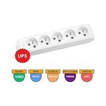 Viko Multi-let 5'li Grup Priz UPS Topraklı Çocuk Korumalı Klemensli Beyaz - 90110500