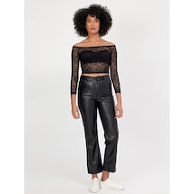 Ltb Dantel Omuzu Açık Crop Top Sweatshırt Siyah 013198124261622 - 200
