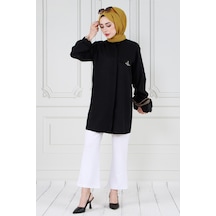 Sevitli Kapağı Taş Detaylı Tunik-siyah-3568-siyah Siyah