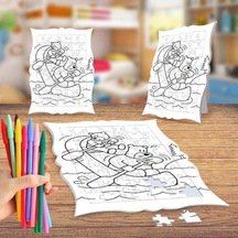 Kayıkta İki Ayıcık Boyama Puzzle Tablo Çocuk Eğitici Yapboz