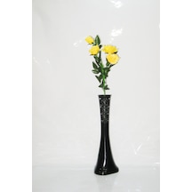 60 Cm Siyah Desenli Vazo Sarı Gül