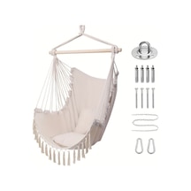 Bej Püsküllü Halat Hamak Sandalye