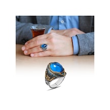 Oval Aqua Zirkon Taşlı Kompakt Tasarım 925 Ayar Gümüş Erkek Yüzük (500121975)