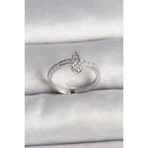 Pirinç Gümüş Renk Zirkon Taşlı İnci Detaylı Kilit Kalp Model Ayarlanabilir Yüzük Çok Renkli