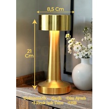 Dokunmatik Masa Gece Lambası Dokunmatik Lamba Abajur Led Şarjlı Masa Lambası Gold Boy:21 Cm Ledli Gold