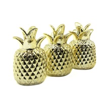 1 Adet Ananas Biblo Mini Seramik Dekoratif Obje Parlak Gold Kaplama, Masa Raf Kitaplık Dekoru, Pineapple Ornament