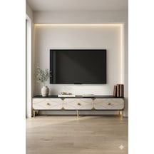 Tsa1897atg Alfa Tv Sehpası Antrasit-traverten-gold 180cm