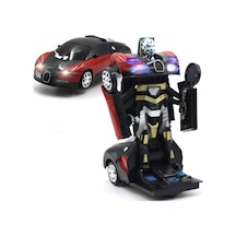 Robota Dönüşebilen Bugatti Araba Işıklı Sesli Müzikli Kendi Kendine Gezen Pilli Oyuncak 20 Cm. Mavi-kırmızı