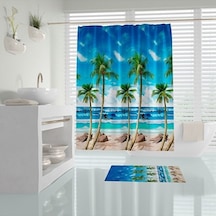 Banyo Perdesi Palmiye Desen Banyo Perdesi Yerli Üretim 180x200 Cm Çok Renkli