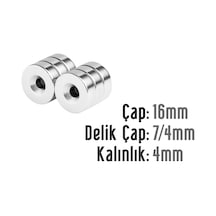 Neodyum Mıknatıs Yuvarlak Havşalı Çap 16mm Delik 7/4mm Kalıklık 4mm 3 Adet