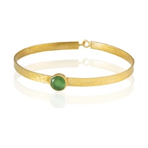 Kadir Jewellery 22 Ayar Altın Kaplama El İşçiliği Zirkon Taşlı Kadın Kelepçe Bilezik Yeşil