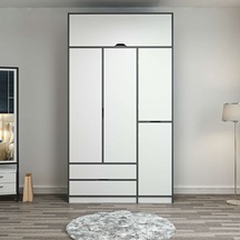 Elina 3 Kapaklı Dolap + Yüklük - Antrasit/beyaz Çok Renkli