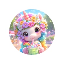 Yenilebilir Yuvarlak Pasta Resim Baskısı 20 Cm Şekerli Kağıt Unicorn Temalı 139