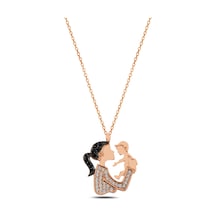 Çekirdekjewelry Anne Ve Çocuk Siluet Kolye Rose Renk Zirkon Taşlı Zarif Tasarım Pembe