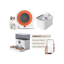 Groove Q-clean Akıllı Otomatik Kedi Tuvaleti Turuncu - Petfit Aqua Flow Akıllı Bataryalı Su Pınarı Çeşmesi + Petfit Catmax Pro Plus Akıllı Otomatik Mama Kabı Bundle