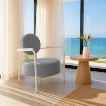 Venüs Modern Berjer Soft Kumaş Beyaz Metal Ayaklı Koltuk Ev & Ofis Gri Gri