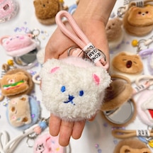 Peluş Cep Ayna Kedi Veya Ayı Figürlü Anahtarlık Tozlu Pembe