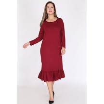 Bordo Uzun Kollu Büyük Beden Elbise 12C-0786 Bordo