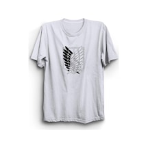 Attack On Titan Anime Baskılı Tshirt Beyaz