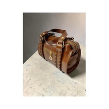 Premium Kalite Omuz Ve El Çantası - Örgü Detaylı Vintage Çantalar - Kadın Bohem Şık Barrel Çanta Taba