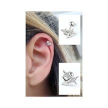 Pırlanta Parlaklığında Zirkon Taşlı Kutup Yıldızı Figürlü 925ayar Gümüş Tragus Kıkırdak Helix Piercing Gümüş