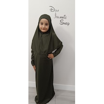 Kız Çocuk Tek Parça Namaz Elbisesi Haki Yeşili Haki