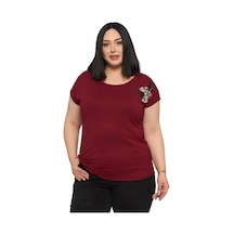 Disentis Modest Büyük Beden Düşük Kısa Kollu Omuzda Papatya Desenli Bordo Bluz Bordo