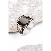 ​Gümüş Özel Kesim Onix Taşlı Osmanlı Armalı Erkek Yüzük -5617