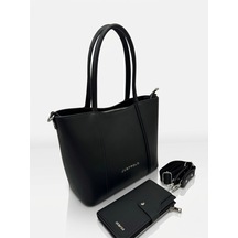 Just Polo Kadın Orijinal Büyük Boy Lüks El & Omuz Çantası Ve Cüzdanı Shopper 27 X 33 Cm Siyah 72813739