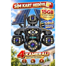 O-kam Oks340 12mp 4 Kameralı 4g Çift Solar Panel Gece Görüş 128gb Hafıza Kartı 15gb İnternet Akıllı Kamera