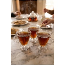 3'lü 180 Ml Boncuk Kulplu Kristal Cam Kupa Seti Kalın Cam Şeffaf Kahve Kupası Dekoratif Latte, Cappuccino, Türk Kahvesi Ve Bitki Çayı Bardağı 8 X 9 Cm Şeffaf Şeffaf