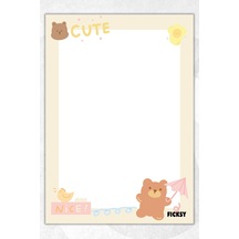 A5 Ayıcık Bloknot Çizgisiz Defter - 50 Yaprak - Memopad - Notepad - Not Defteri - Not Kağıdı Bej Bej