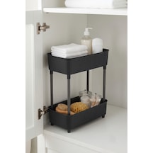 2 Katlı Plastik Düzenleyici Raf Siyah Mutfak Dolap İçi Raf Banyo Rafı Masa Altı Organizer Çok Amaçlı Saklama Düzenleyici 30x17,5x40,5 Cm Siyah Siyah